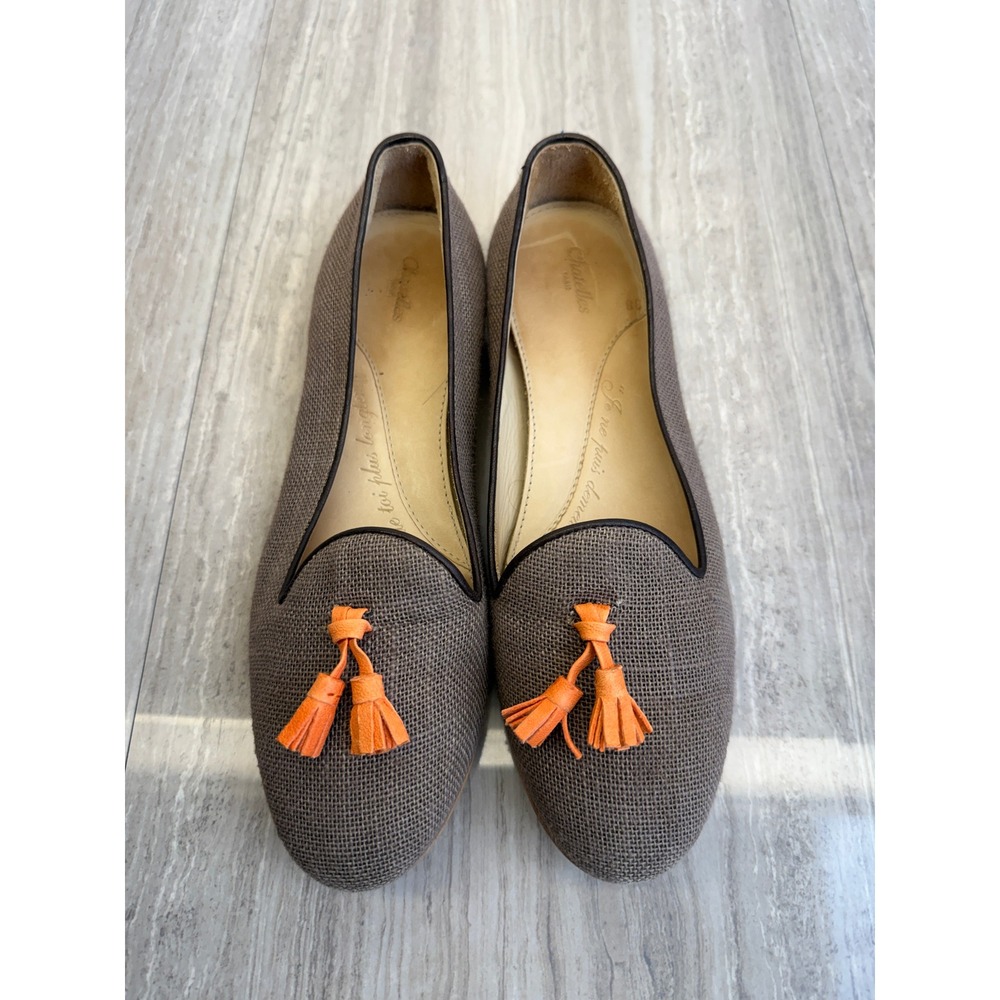 Chatelles‎ Paris Canvas Tassel Loafers Grey Orange 38 Flats Quiet Luxury Preppy